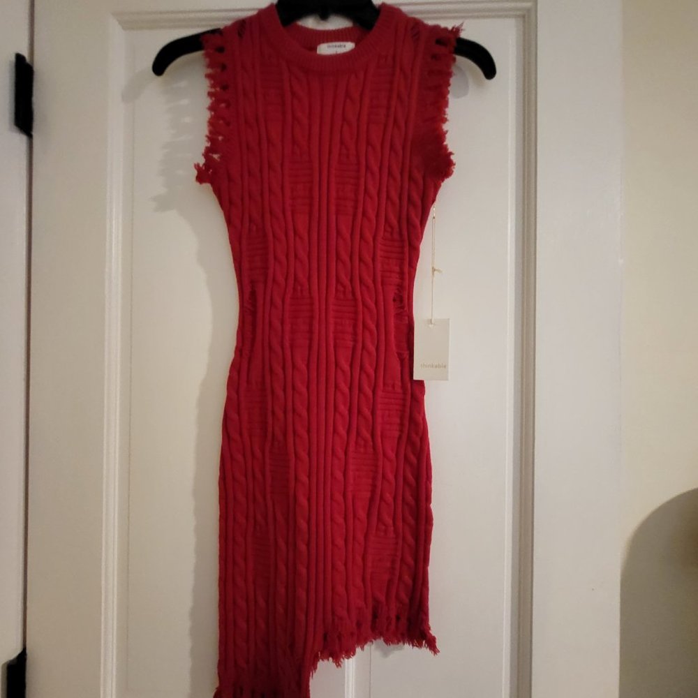 NEW Thinkable Red Sleeveless Fitted Sweater Dress size Small